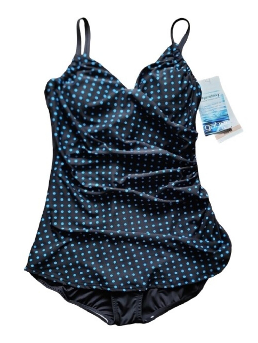 NWT Gabar Size 12 One Piece Swimsuit Black Blue Polka Dot Tummy Control Slimming